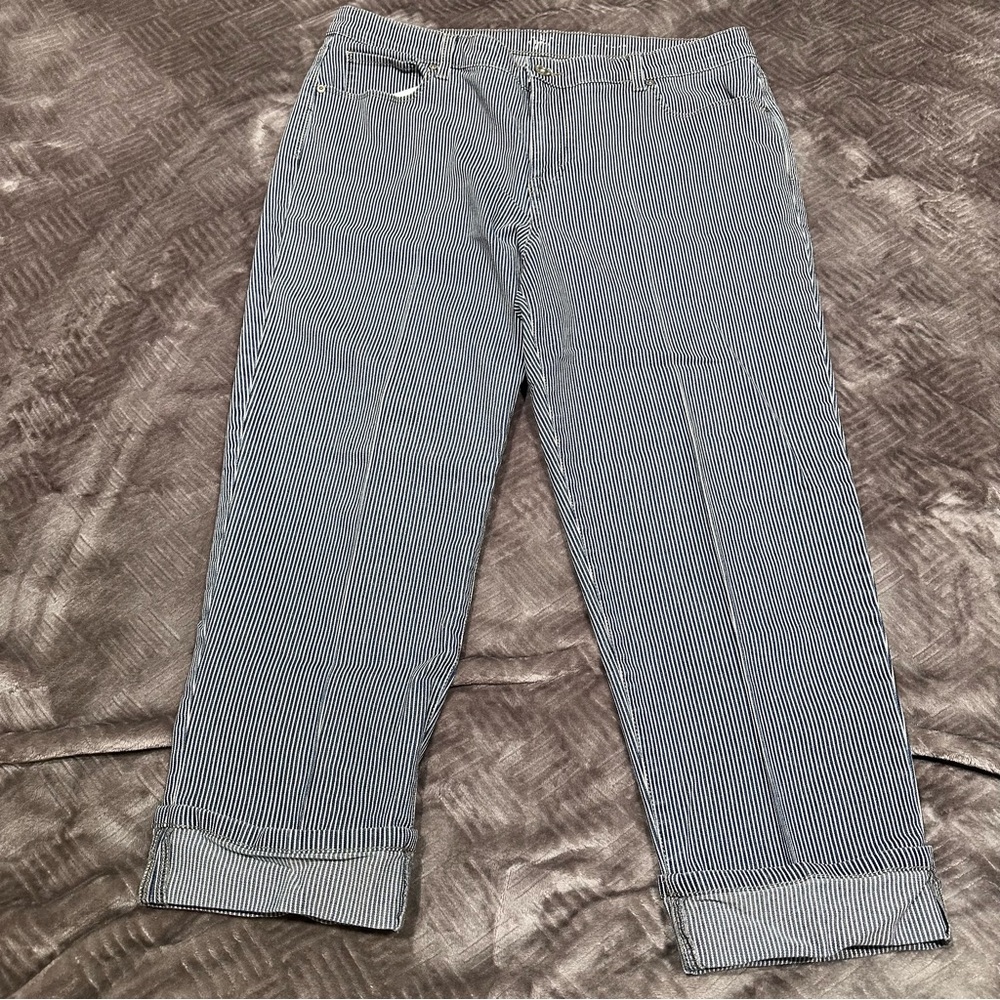 3/$15 Vintage Pinstripe Capri Pant Striped Blue and White Pants